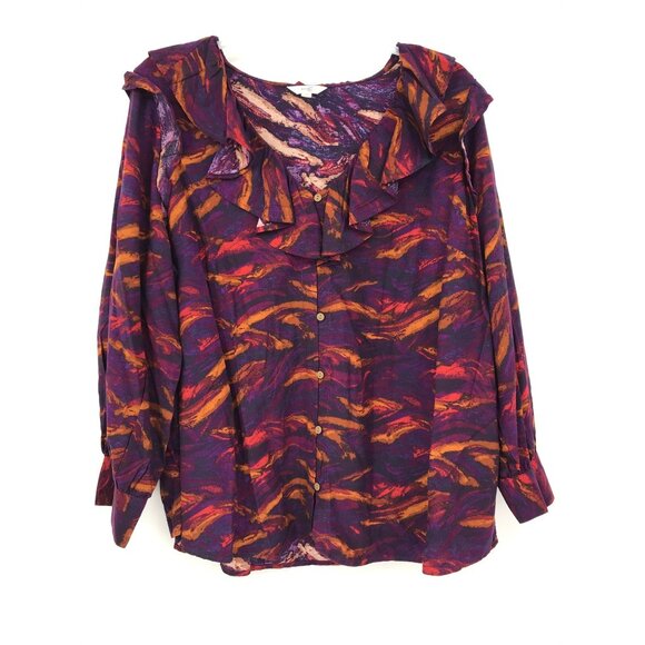 Terra & Sky Plus Size Long Sleeve Ruffle Blouse Top Purple Multi 3X NEW - Picture 2 of 8